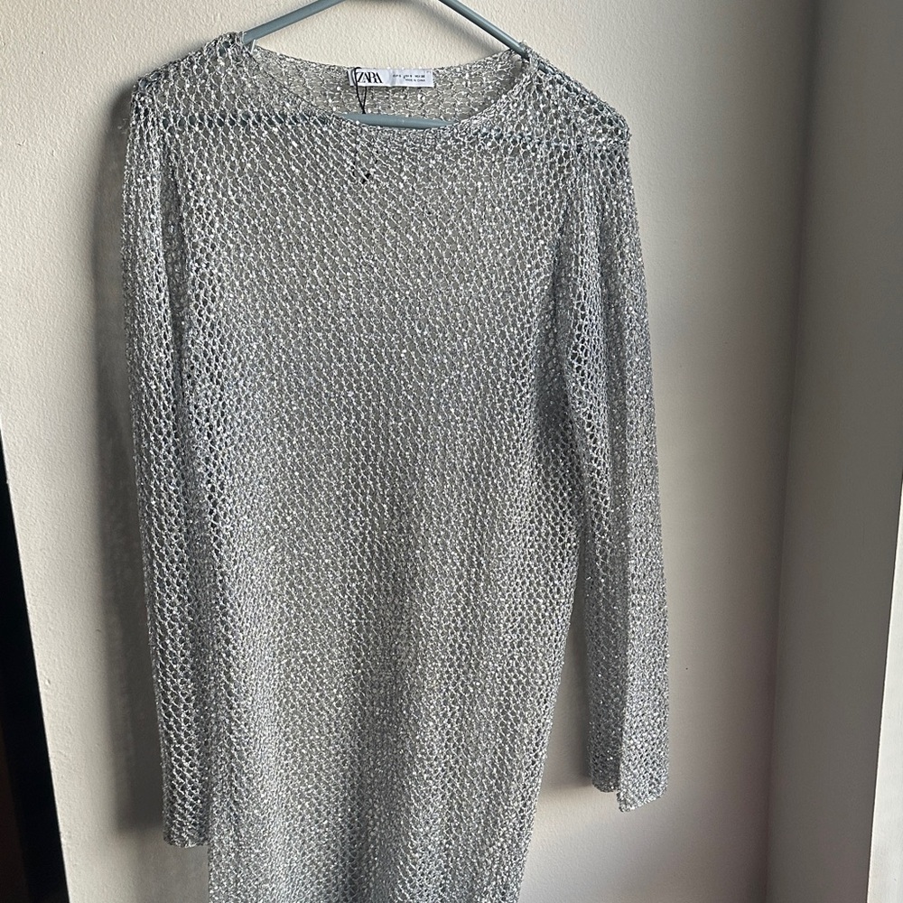 Zara Silver Knit Swim Coverup